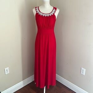 Sandiva Womens Red Dress Fit & Flare Sleeveless Empire Waist Stretch Size: S